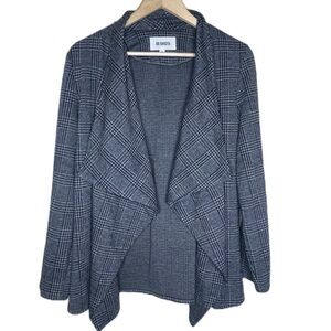 Bb Dakota Draped Gray Plaid Houndstooth Waterfall Long Sleeve Cardigan